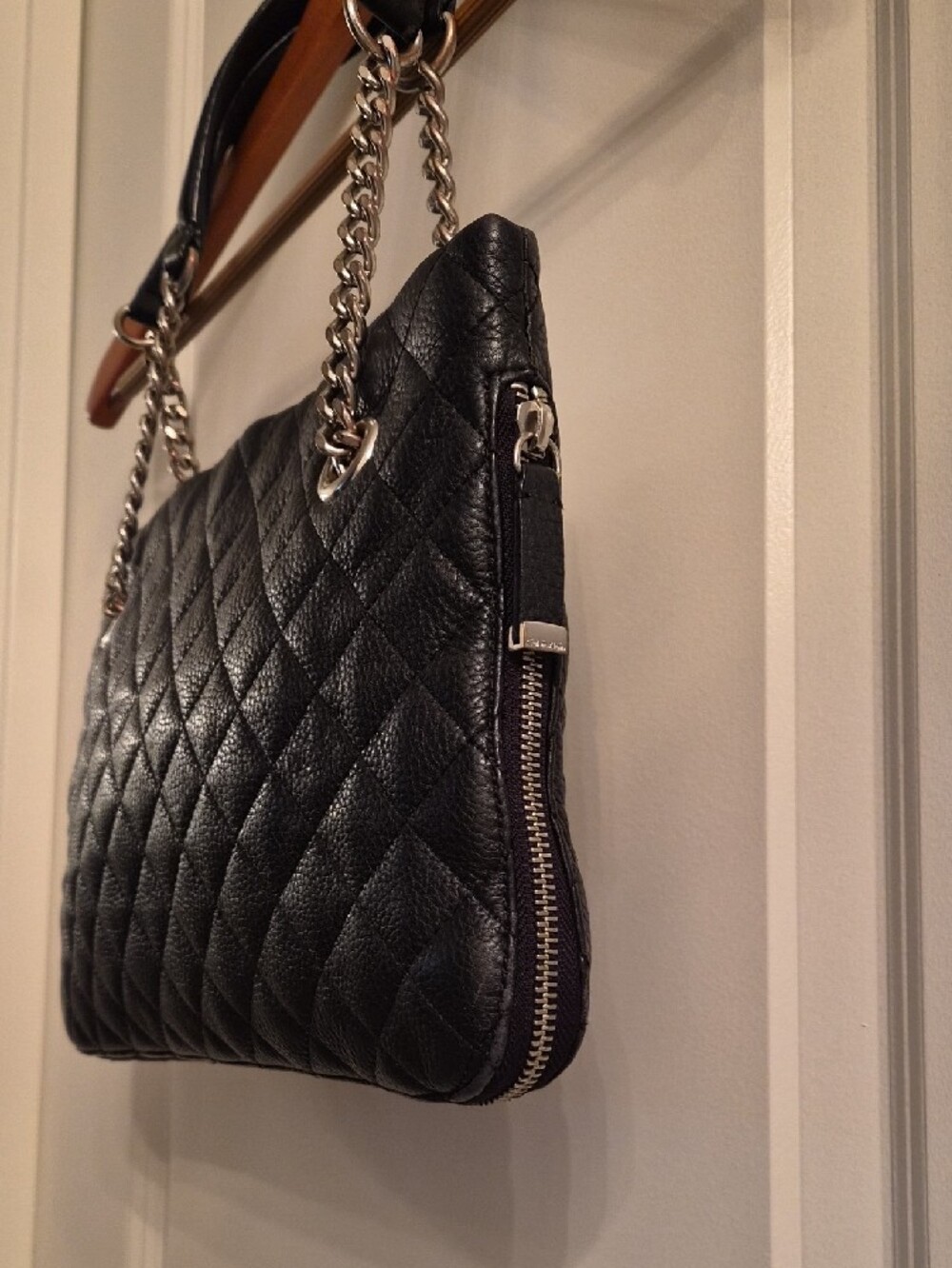 Calvin Klein Black Quilted Shoulder Bag with Silver Chain Straps - Picture 4 of 14